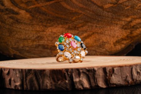 Sparkling Navratna Gold Ring