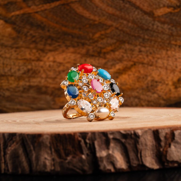 Sparkling Navratna Gold Ring