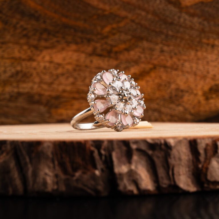 Rose Pink AD White Gold Adjustable Ring