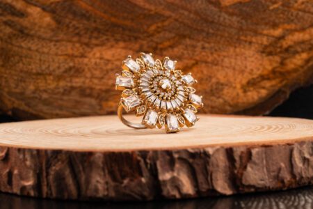 Royal Kundan ring on Antique Gold Base