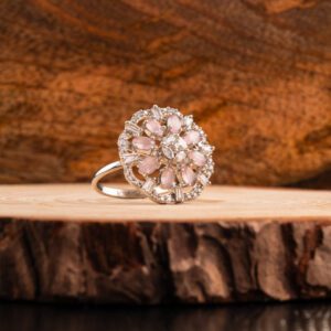 Rose Pink AD White Gold Adjustable Ring