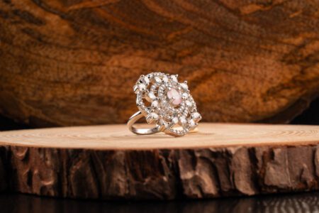 Sparkling Rose Pink AD White Gold Adjustable Ring