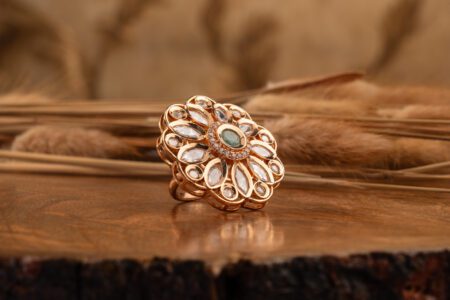 Mint Green Stone on Golden Kundan Ring