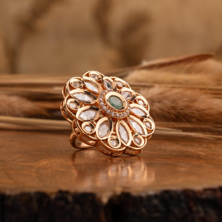 Mint Green Stone on Golden Kundan Ring