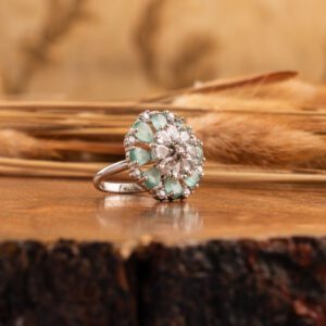 Mint Crystals on AD White Gold Adjustable Ring