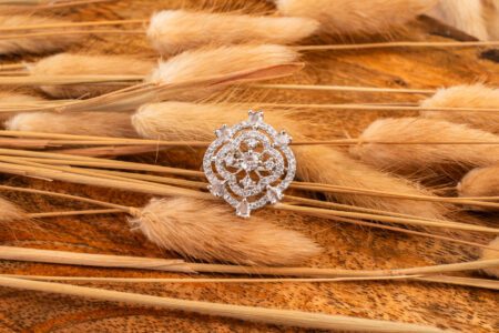 Rose Pink Crystals on White Gold ring