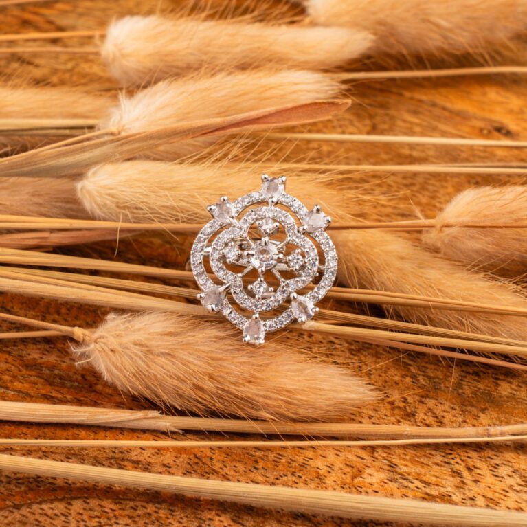 Rose Pink Crystals on White Gold ring