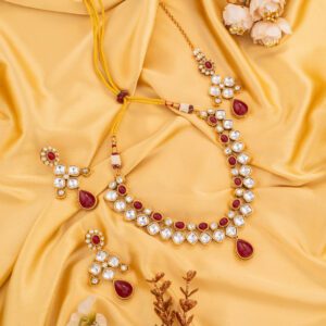 Maroon Mosiannate on String type Gold Kundan set, fit for all occasions