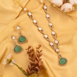 Water Drop Mint Green Moisannite Stone on Kundan set with Golden Base