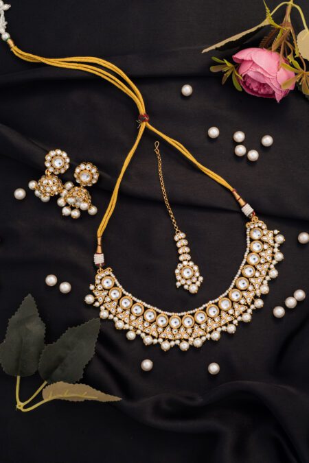 White Pearl with Gold Polish Necklace and Jhumki set