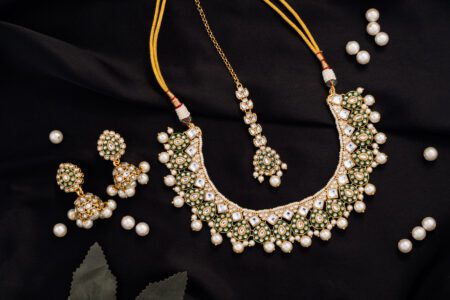 White Kundan and Pearl set with Crystals
