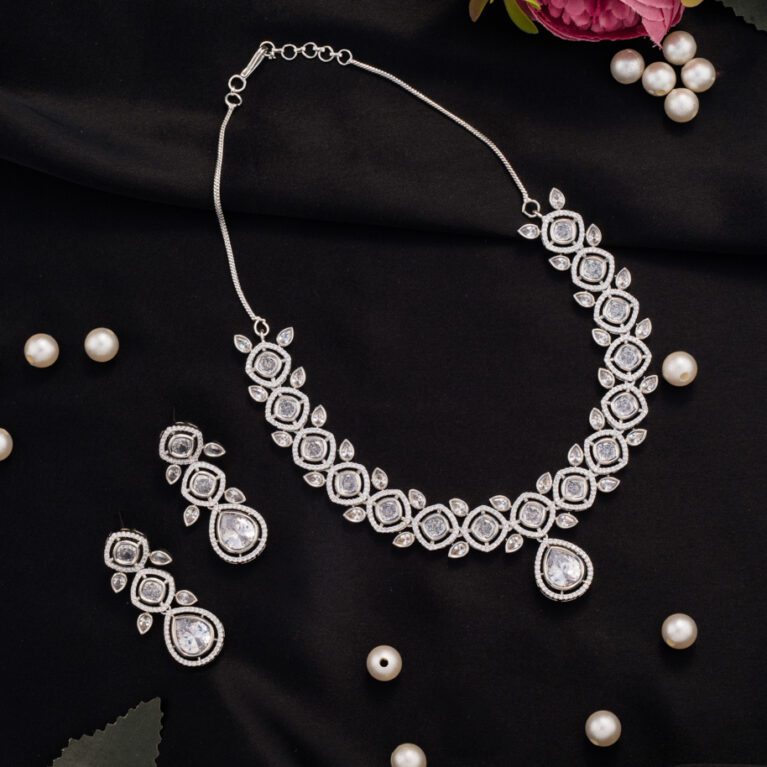 White Crystal Pieces Carved on AD set with sparkling White Gold Base