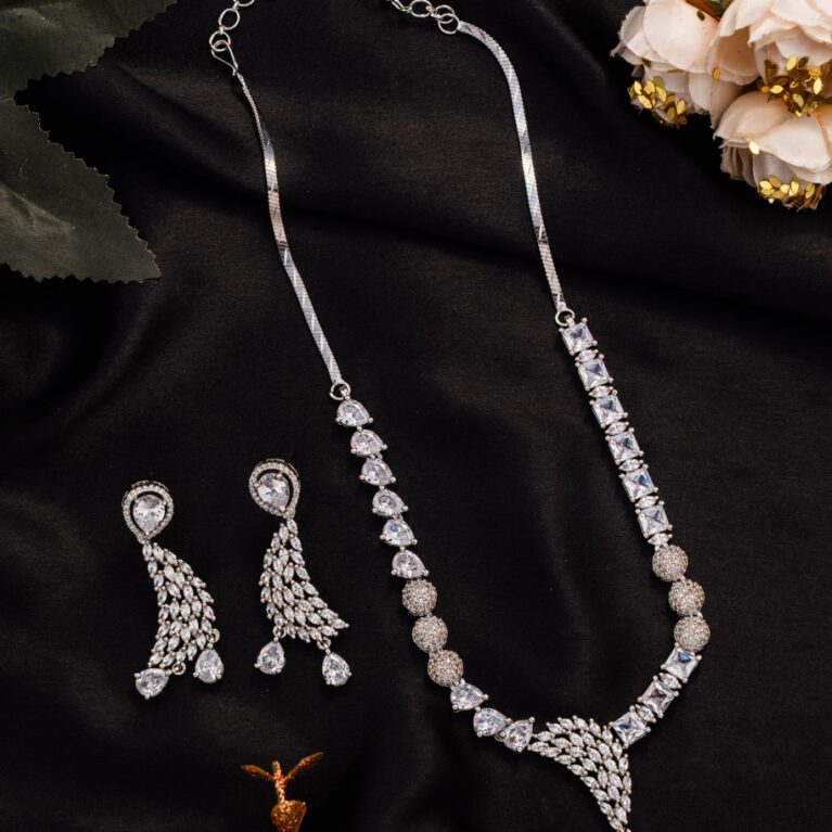 White AD set with Handcrafted Crystals that all styles on White Gold polish