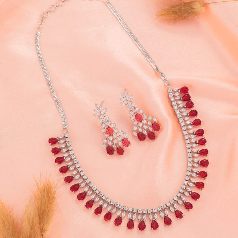 Red Crystals on AD string with White Gold Base gives an Alluring look