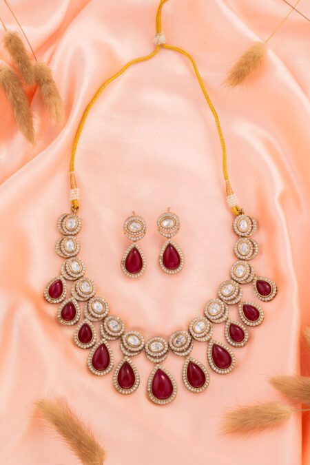 Blood Red Moisannite with Kundan on Gold Base suits all Ethnic to Mordern styles
