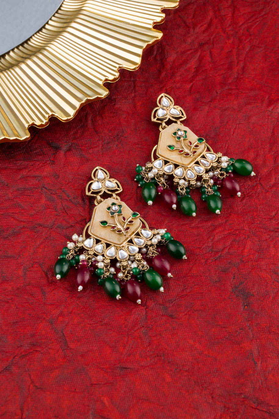 Engraved Stone with Colorful Beads and Pearls