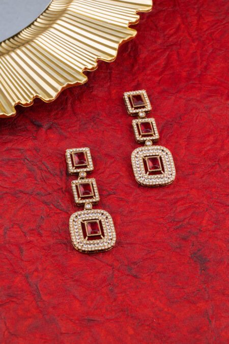 Maroon Crystals with AD and Square Gold Base