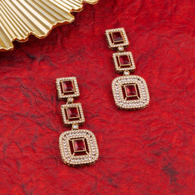 Maroon Crystals with AD and Square Gold Base