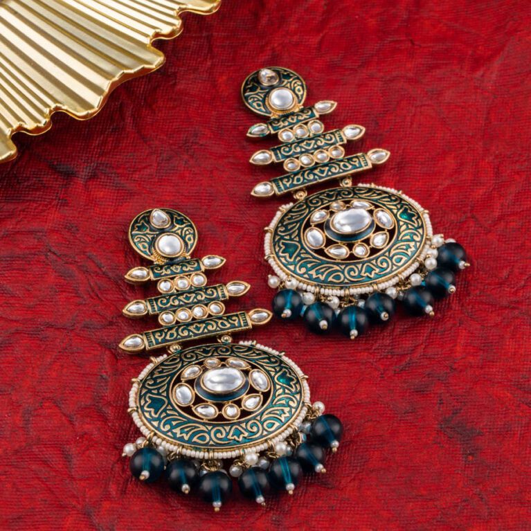 Bottle Green Beads with Antique Gold Earings set