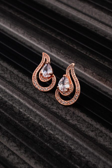 Rosegold Water drop Earing with Sparkling Gem Stone