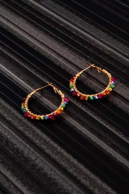 Gold Earings with Colorful Beads all over