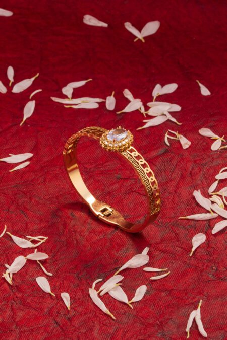 Engraved Golden Bracelet with Crystal