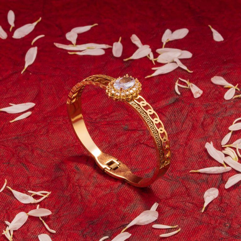 Engraved Golden Bracelet with Crystal