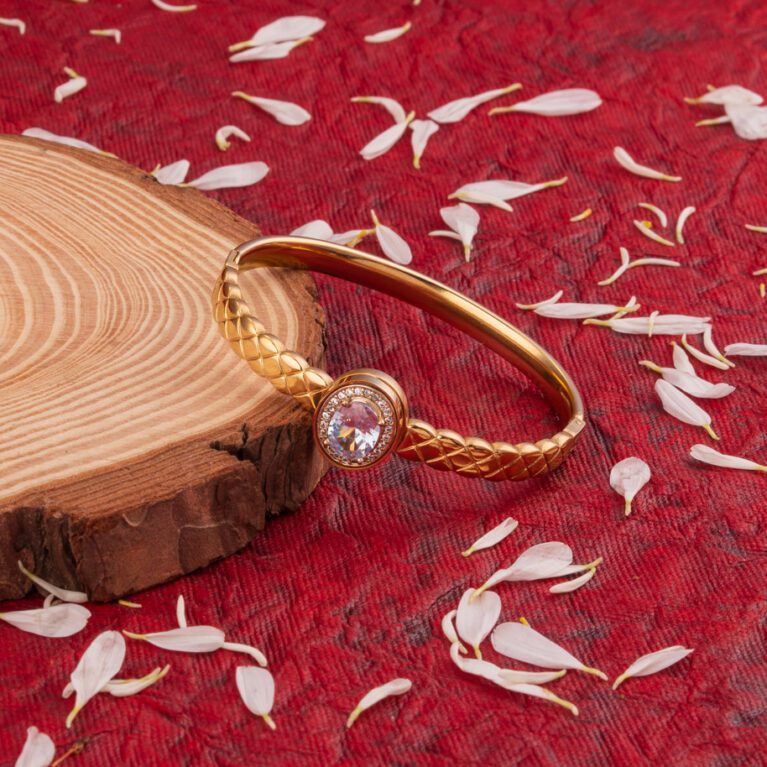 Golden Embossed Bracelet with crystal on the Top