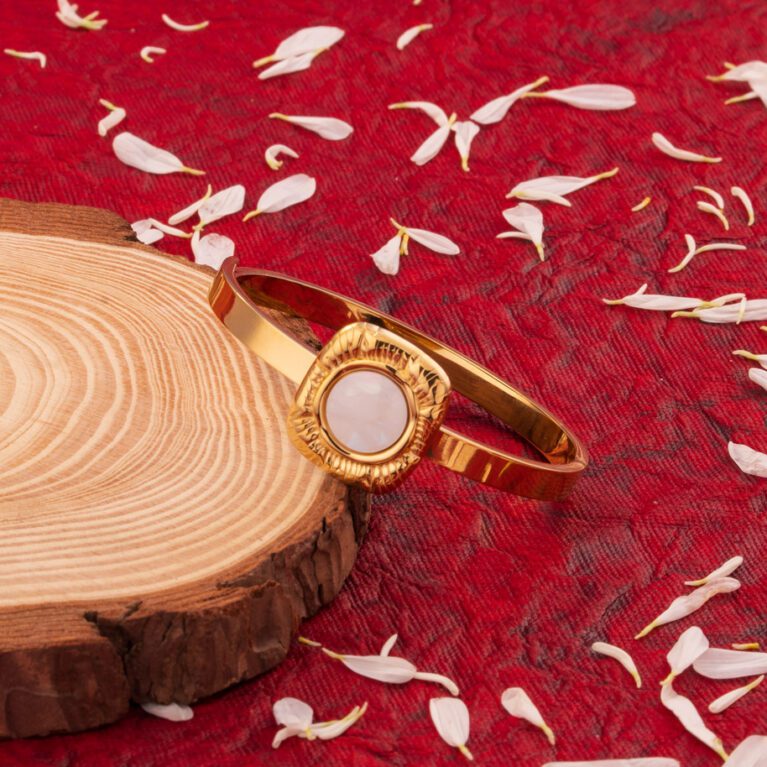 Plain Golden Bracelet with White Stone Embedded