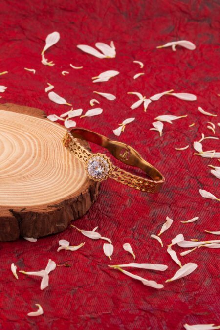 Engraved Golden Bracelet with Crystal