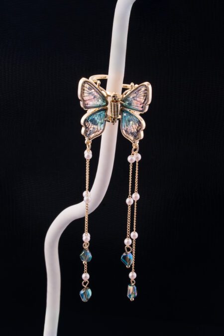 Blue Glass Butterfly with Beads Chain Hangings