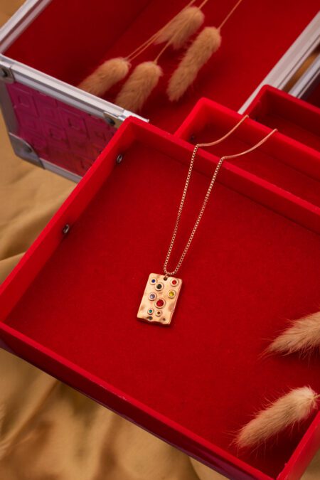 Minimal Designer Gold Necklace with Multicolor Crystals On Gold pendant