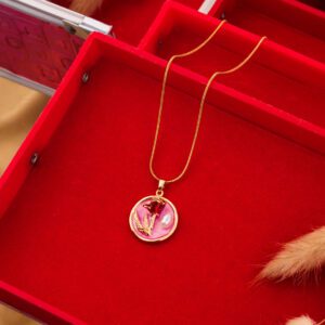 Minimal Gold Chain with Hot Pink pendant