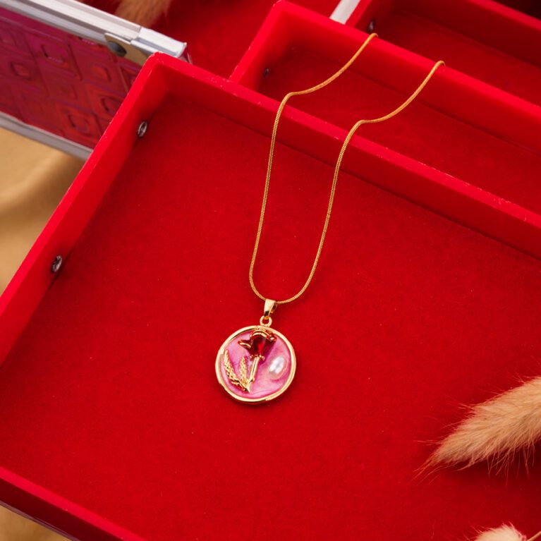 Minimal Gold Chain with Hot Pink pendant