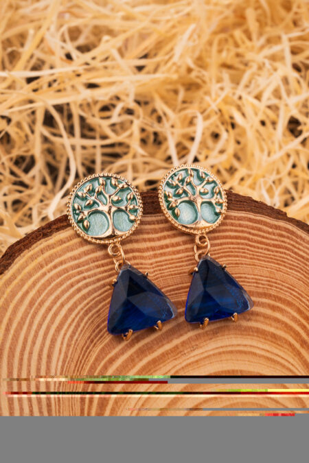 Deep Blue Gemstone & Enamel Statement Earrings
