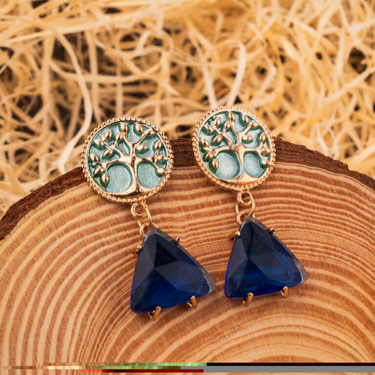 Deep Blue Gemstone & Enamel Statement Earrings