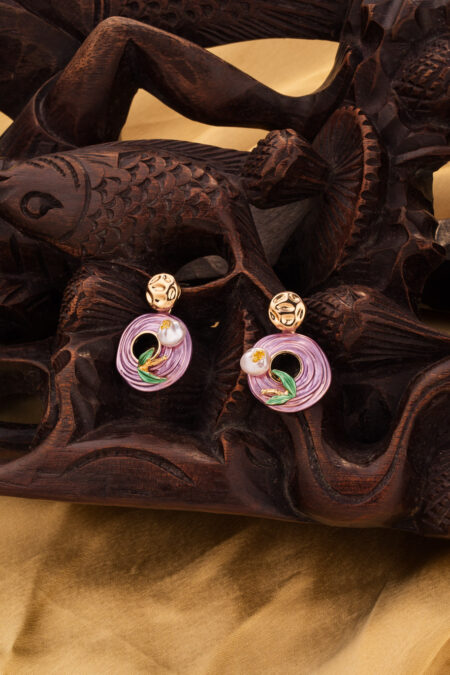 "Lavender Bloom" Enamel & Pearl Stud Earrings