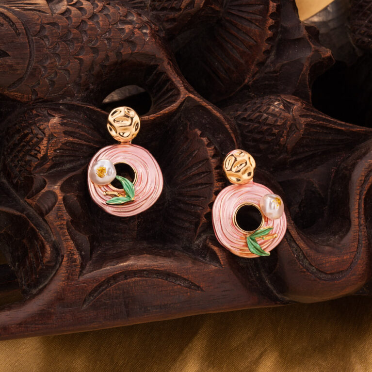 "Blush Blossom" Enamel Hoop Stud Earrings