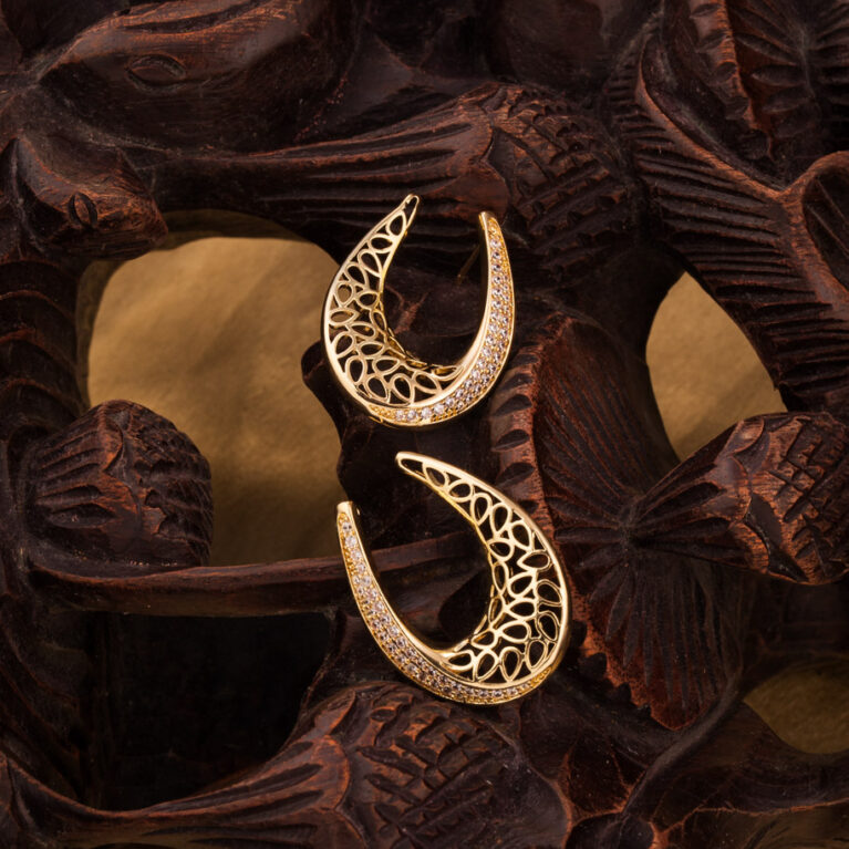 Gold Filigree Crescent Studs