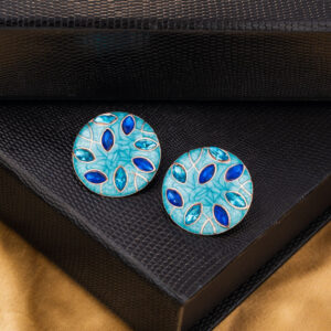 Teal Enamel and Blue Gemstone Stud Earrings