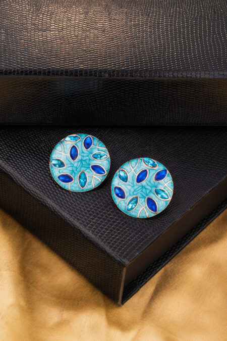 Teal Enamel and Blue Gemstone Stud Earrings
