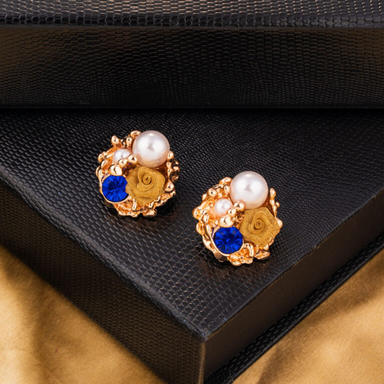 Mixed Media Floral Cluster Stud Earrings