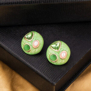 Green Enamel and Gemstone Cluster Stud Earrings