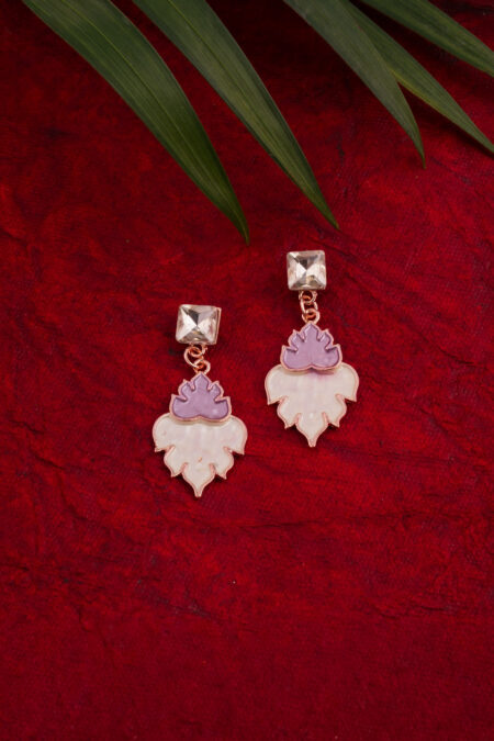 "Lilac Bloom" Dual-Tone Enamel Leaf Drop Earrings