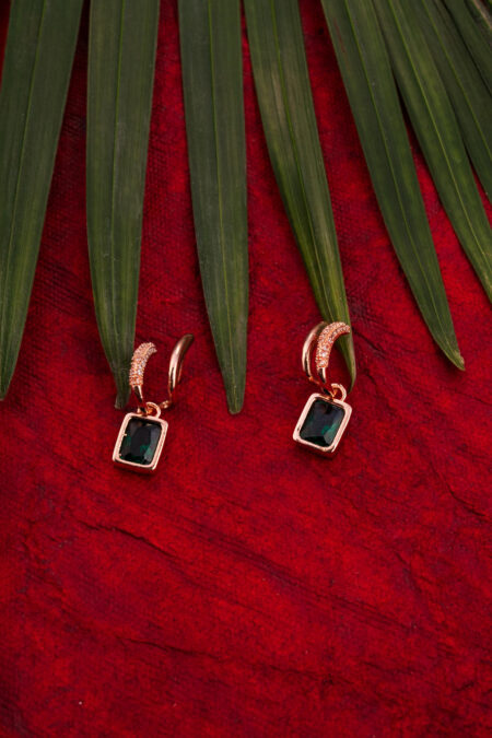 Emerald Drop Rose Gold Earrings