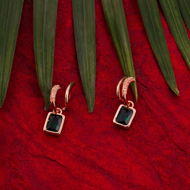 Emerald Drop Rose Gold Earrings